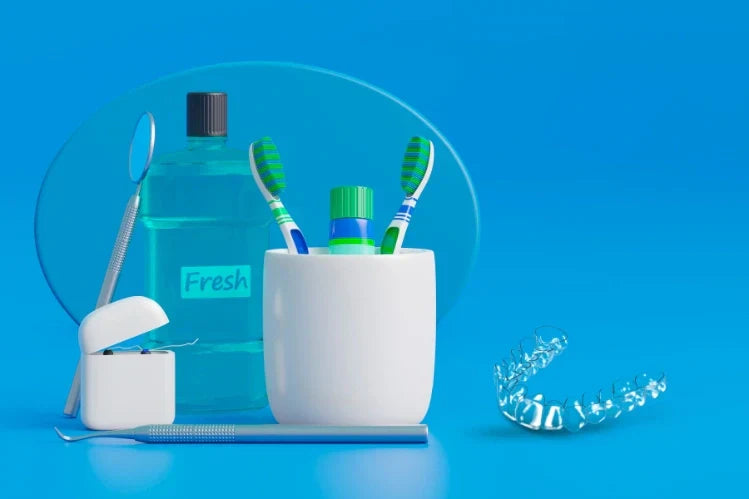 Een transparante aligner met reinigingstools voor aligners