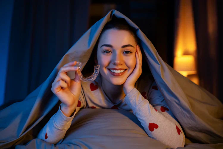 Ein Mädchen hält vor dem Einschlafen einen Nachtwächter in der Hand.