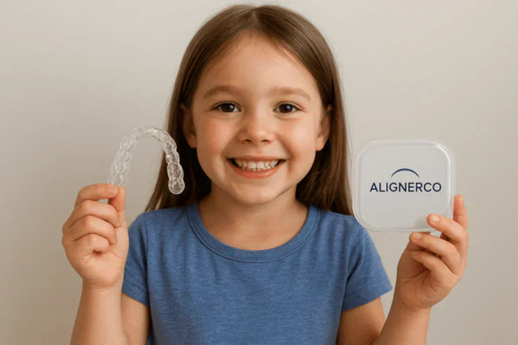 Ein Kind hält einen Nachtschutz und eine Nachtschutzhülle.